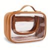 Transparent Double-Layer Large Capacity Makeup Bag - Portable, Minimalist Design, Waterproof Travel Cosmetic Storage Bag