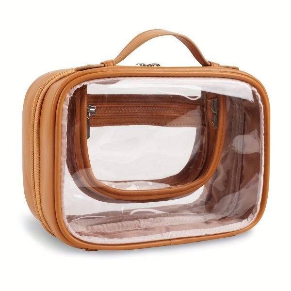 Transparent Double-Layer Large Capacity Makeup Bag - Portable, Minimalist Design, Waterproof Travel Cosmetic Storage Bag