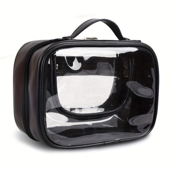 Transparent Double-Layer Large Capacity Makeup Bag - Portable, Minimalist Design, Waterproof Travel Cosmetic Storage Bag