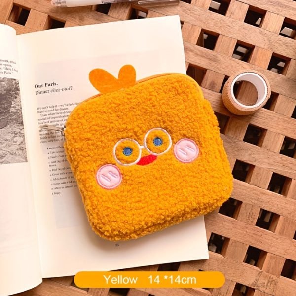 Cute Cartoon Plush Storage Bag, Portable Cosmetic Bag With Zipper, Multi Lightweight Organizer