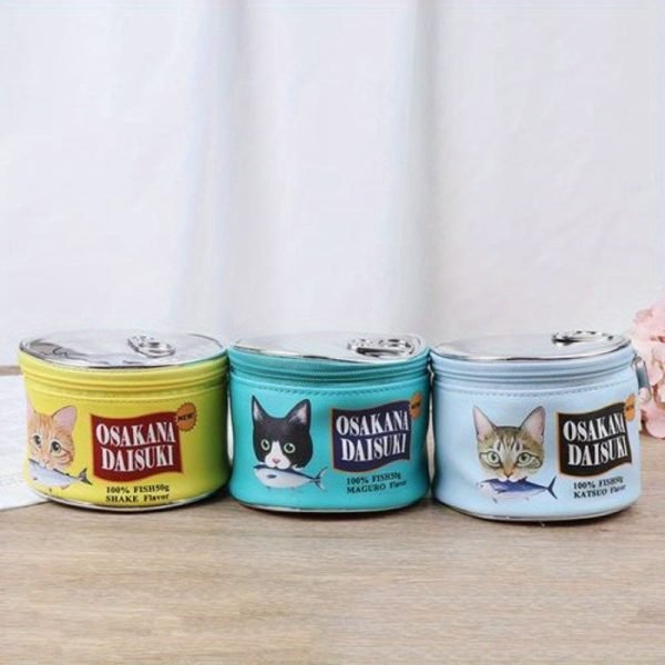 Cute Cat Fish Sardine Can Cosmetic Bag - Portable & Stylish Travel Organizer with Durable Zipper - Perfect Makeup & Toiletry Pouch for Weekends & Vacations