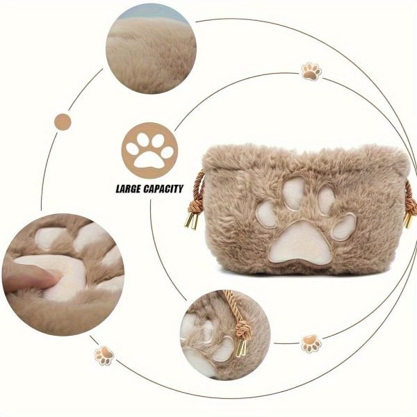 Plush Cat Claw Makeup Bag With Drawstring Fluffy Travel Cosmetic Bag Pouch Toiletries Storage Organizer Cute Plush Special Gift For Women