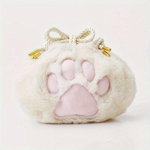 Plush Cat Claw Makeup Bag With Drawstring Fluffy Travel Cosmetic Bag Pouch Toiletries Storage Organizer Cute Plush Special Gift For Women