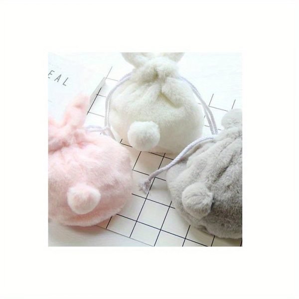 Cartoon Plush Rabbit Rabbit Storage Bag, Bear Rabbit Ears Bow Drawstring Storage Bag, Bundle Pocket, Phone Bag, Gift Bag