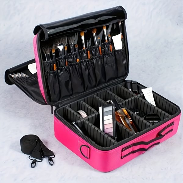 3-Layer Travel Makeup Bag With Dividers, Professional Cosmetic Train Storage Case Organizer For Cosmetic Brushes Tools, Jewelry Accessories & Toiletries