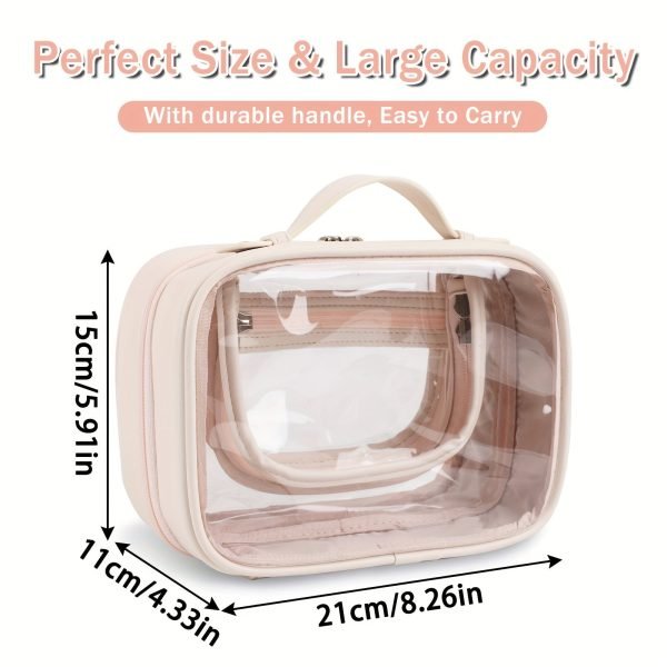 Transparent Double-Layer Large Capacity Makeup Bag - Portable, Minimalist Design, Waterproof Travel Cosmetic Storage Bag