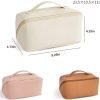 Large-Capacity Travel Leather Makeup Bag Cosmetic Bag Waterproof Portable Makeup Case Organizer Toiletry Bag Makeup Box for Skincare Cosmetics Toiletries with Handle and Divider White