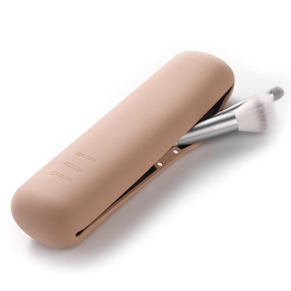 Large Travel Makeup Brush Holder, Magnetic Anti-fall Out Silicon Portable Cosmetic Face Brushes Holder, Soft and Sleek Makeup Tools Organizer for Travel- (8.27 * 2.36 * 1.57)