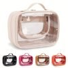 Transparent Double-Layer Large Capacity Makeup Bag - Portable, Minimalist Design, Waterproof Travel Cosmetic Storage Bag