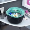 Large Barrel Drawstring Makeup Bag Travel Cosmetic Bag for Women - Portable Make Up Organizer Bag for Skin Care & Toiletries with Brush Holder & Pouch (Black)