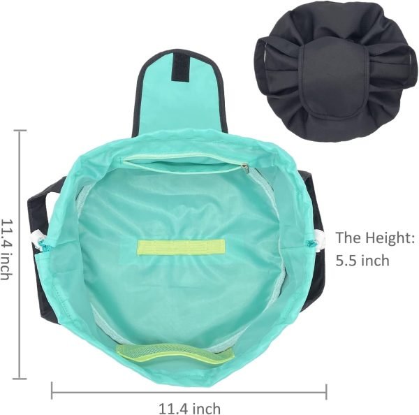 Large Barrel Drawstring Makeup Bag Travel Cosmetic Bag for Women - Portable Make Up Organizer Bag for Skin Care & Toiletries with Brush Holder & Pouch (Black)