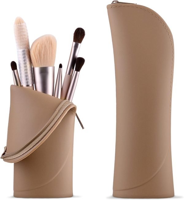 Makeup Brush Holder Silicone Makeup Brush Organizer Travel Makeup Brush Bag Make up Brush Case Small Cute Cosmetic Bag Mini Makeup Pouch Holds up to 10 Makeup Brushes