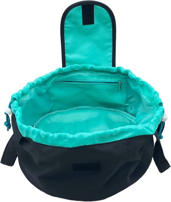 Large Barrel Drawstring Makeup Bag Travel Cosmetic Bag for Women - Portable Make Up Organizer Bag for Skin Care & Toiletries with Brush Holder & Pouch (Black)