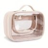 Transparent Double-Layer Large Capacity Makeup Bag - Portable, Minimalist Design, Waterproof Travel Cosmetic Storage Bag