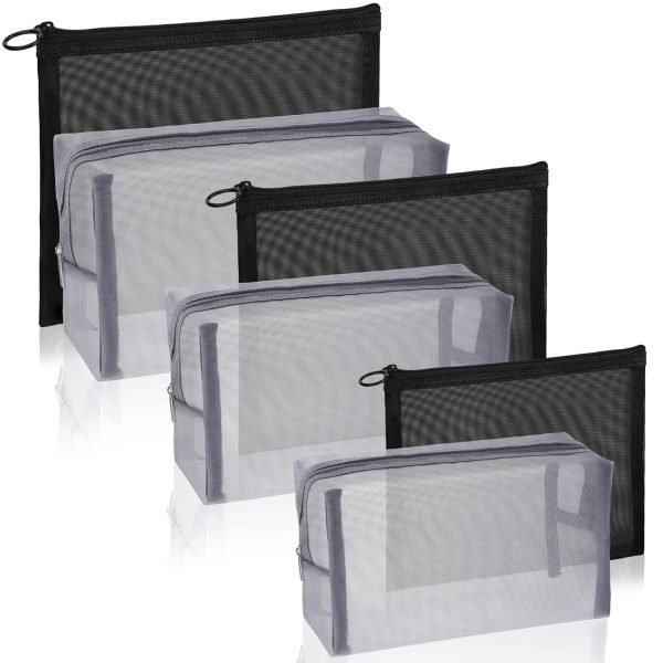 6 Pieces Mesh Makeup Bags Mesh Cosmetic Bag Portable Travel Organizing Zipper Pouch Toiletries Makeup Pouches for Home Office Travel Accessories