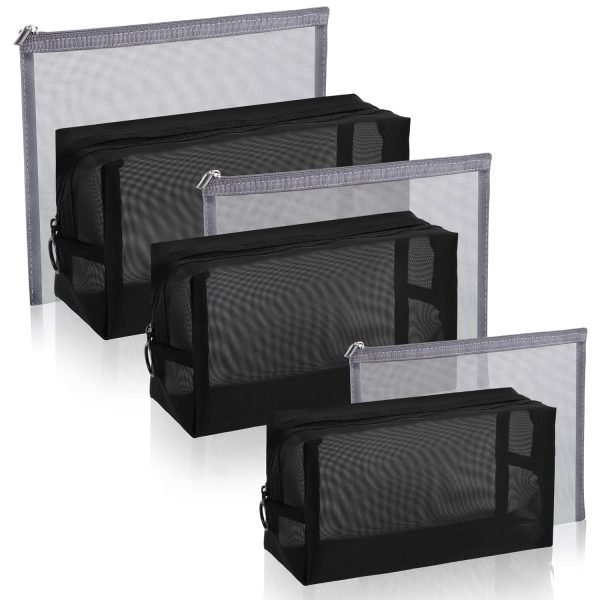6 Pieces Mesh Makeup Bags Mesh Cosmetic Bag Portable Travel Organizing Zipper Pouch Toiletries Makeup Pouches for Home Office Travel Accessories