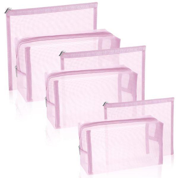 6 Pieces Mesh Makeup Bags Mesh Cosmetic Bag Portable Travel Organizing Zipper Pouch Toiletries Makeup Pouches for Home Office Travel Accessories