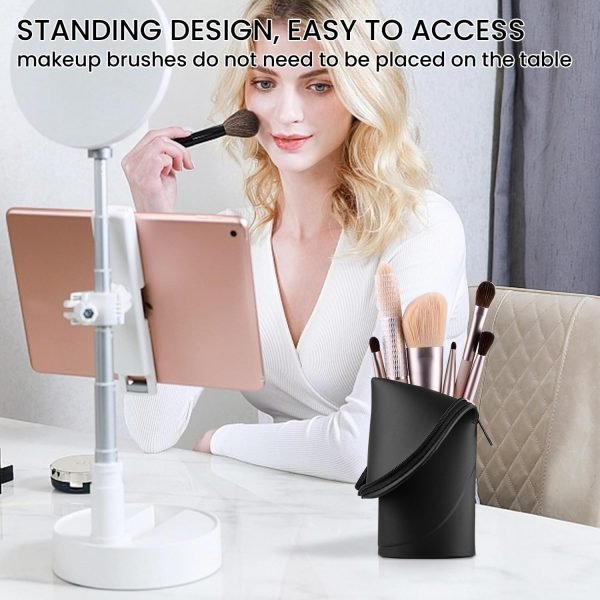 Makeup Brush Holder Silicone Makeup Brush Organizer Travel Makeup Brush Bag Make up Brush Case Small Cute Cosmetic Bag Mini Makeup Pouch Holds up to 10 Makeup Brushes