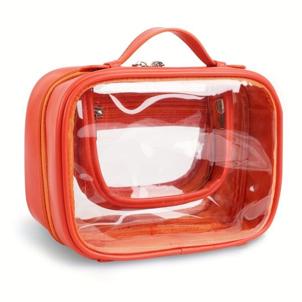 Transparent Double-Layer Large Capacity Makeup Bag - Portable, Minimalist Design, Waterproof Travel Cosmetic Storage Bag