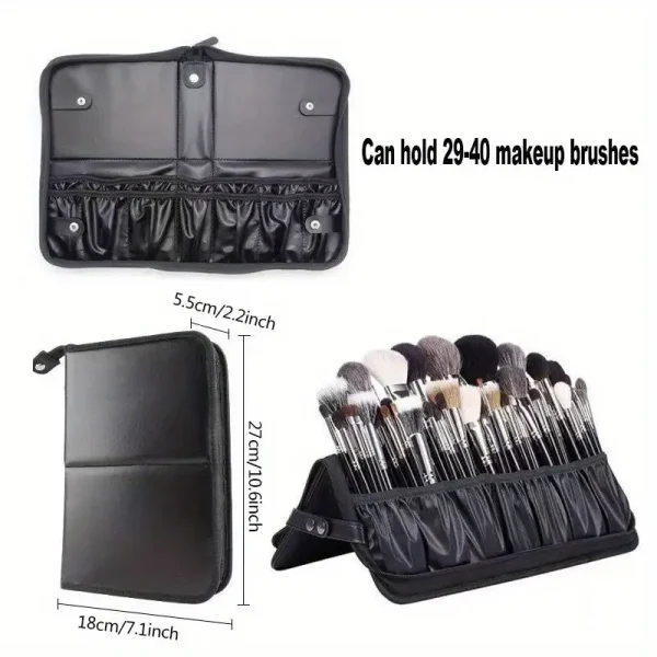 Waterproof Luxury PU Leather Makeup Brush Organizer Bag - Stylish Standing & Folding Travel Case for Secure Cosmetic Storage - Portable, Durable, & Quick-Dry - Brush Not Included