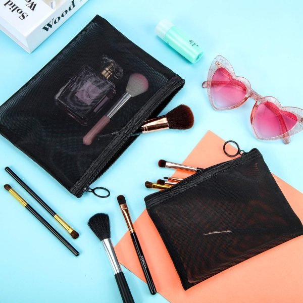 6 Pieces Mesh Makeup Bags Mesh Cosmetic Bag Portable Travel Organizing Zipper Pouch Toiletries Makeup Pouches for Home Office Travel Accessories