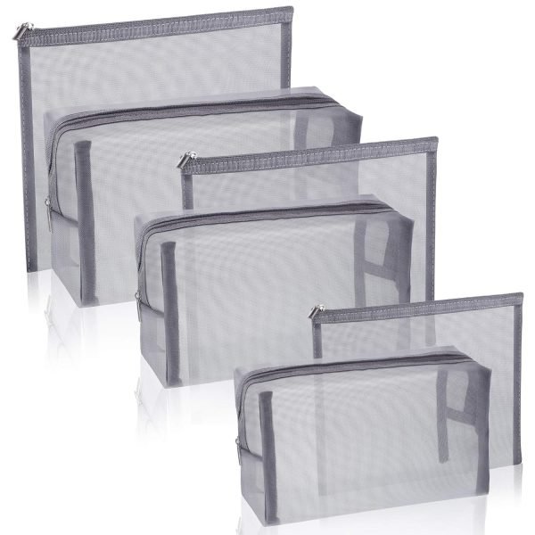 6 Pieces Mesh Makeup Bags Mesh Cosmetic Bag Portable Travel Organizing Zipper Pouch Toiletries Makeup Pouches for Home Office Travel Accessories