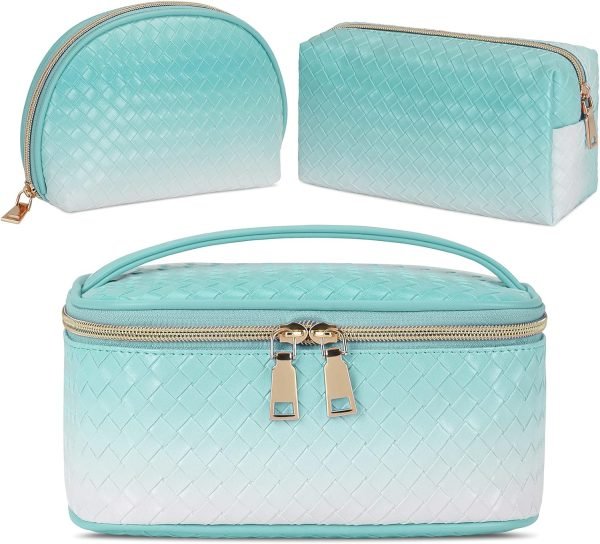 KTMOUW Makeup Bag 3 Pcs Waterproof Cosmetic Bag Set Portable Travel Cosmetic Bag Multifunction Organizer Storage Bag Weave Toiletry Bag for Women, Black