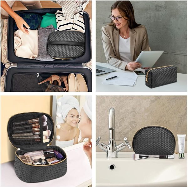KTMOUW Makeup Bag 3 Pcs Waterproof Cosmetic Bag Set Portable Travel Cosmetic Bag Multifunction Organizer Storage Bag Weave Toiletry Bag for Women, Black