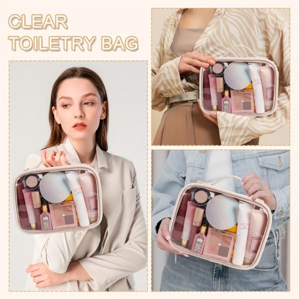Transparent Double-Layer Large Capacity Makeup Bag - Portable, Minimalist Design, Waterproof Travel Cosmetic Storage Bag