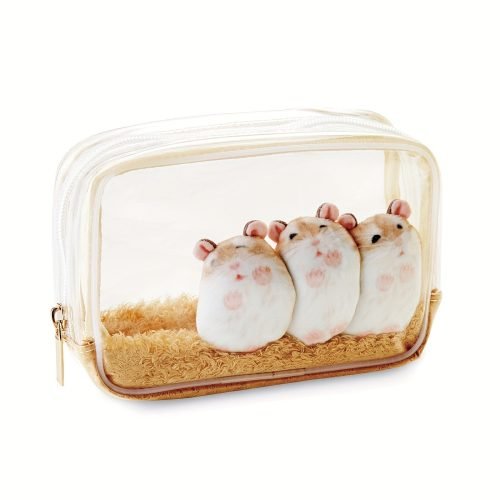 Set of 3 Cute Hamster Print PVC Cosmetic Bags for Travel and Beach, Unisex-Adult Waterproof Transparent Makeup Pouches with Creative Layering, Leakproof Toiletry Organizer Cases - Unscented, Multipack
