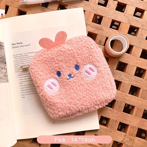 Cute Cartoon Plush Storage Bag, Portable Cosmetic Bag With Zipper, Multi Lightweight Organizer