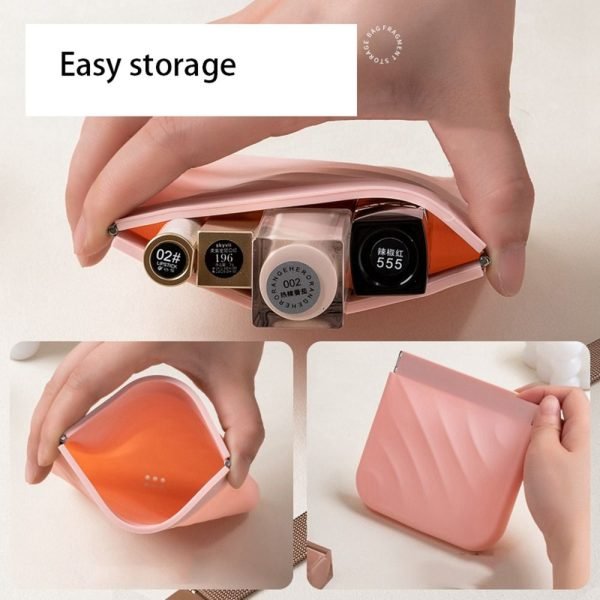 Simple Silicone Mini Cosmetic Bag Storage Bag Makeup Bag Lipstick Storage Bag Travel Supplies Self-closing Leaf Spring Bag Women