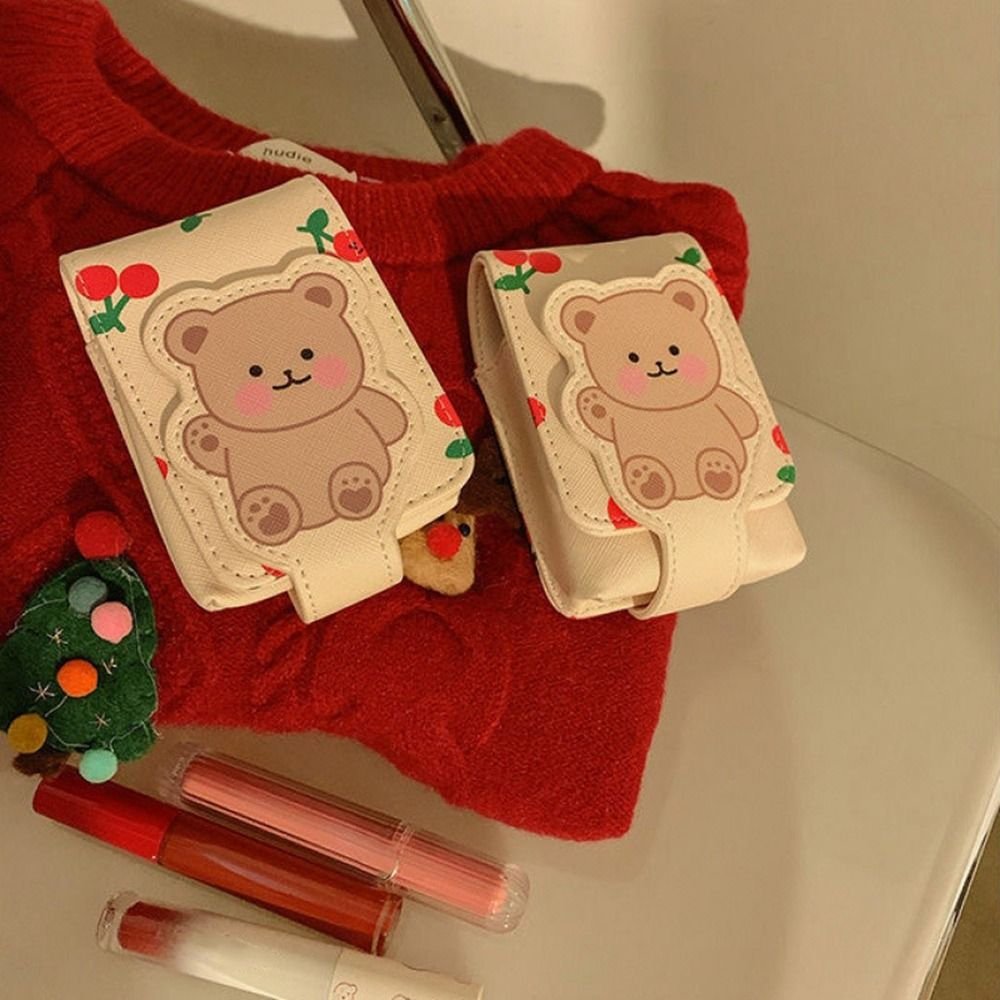 Travel Supplies Pu Leather Lipstick Bag Bear Print Mini Cosmetic Bag with Mirror Lipstick Storage Bag Girls - details 6