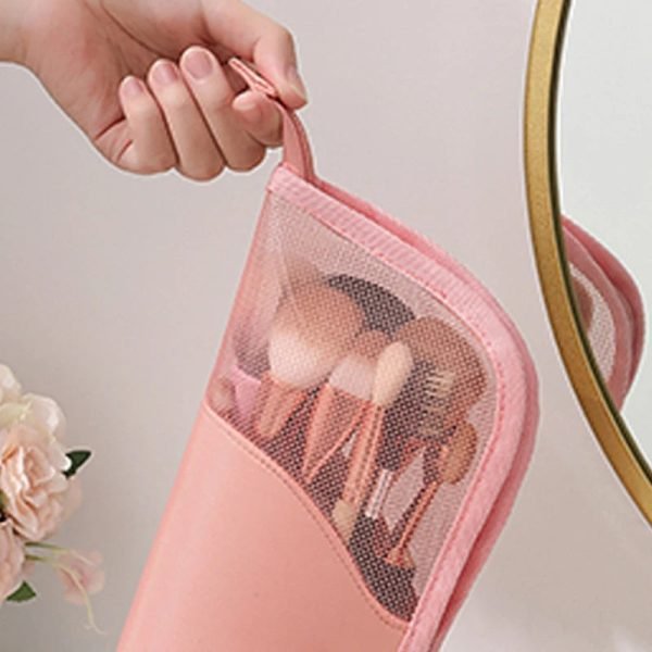 Travel Makeup Brush Bag Portable Cosmetic Brush Holder Organizer Waterproof Stand-Up Makeup Brush Pouch Zipper Toiletry Bag
