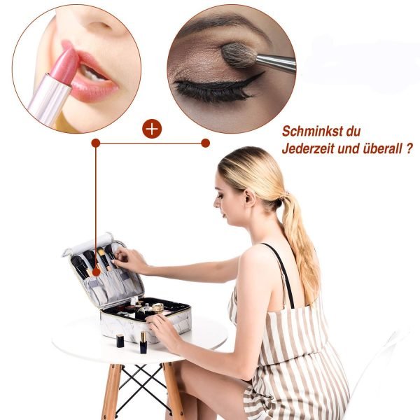 Makeup bag, travel organizer, makeup bag with handle and adjustable compartment