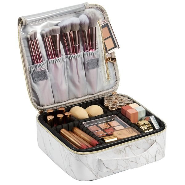 Makeup bag, travel organizer, makeup bag with handle and adjustable compartment