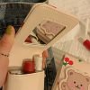 Travel Supplies Pu Leather Lipstick Bag Bear Print Mini Cosmetic Bag with Mirror Lipstick Storage Bag Girls