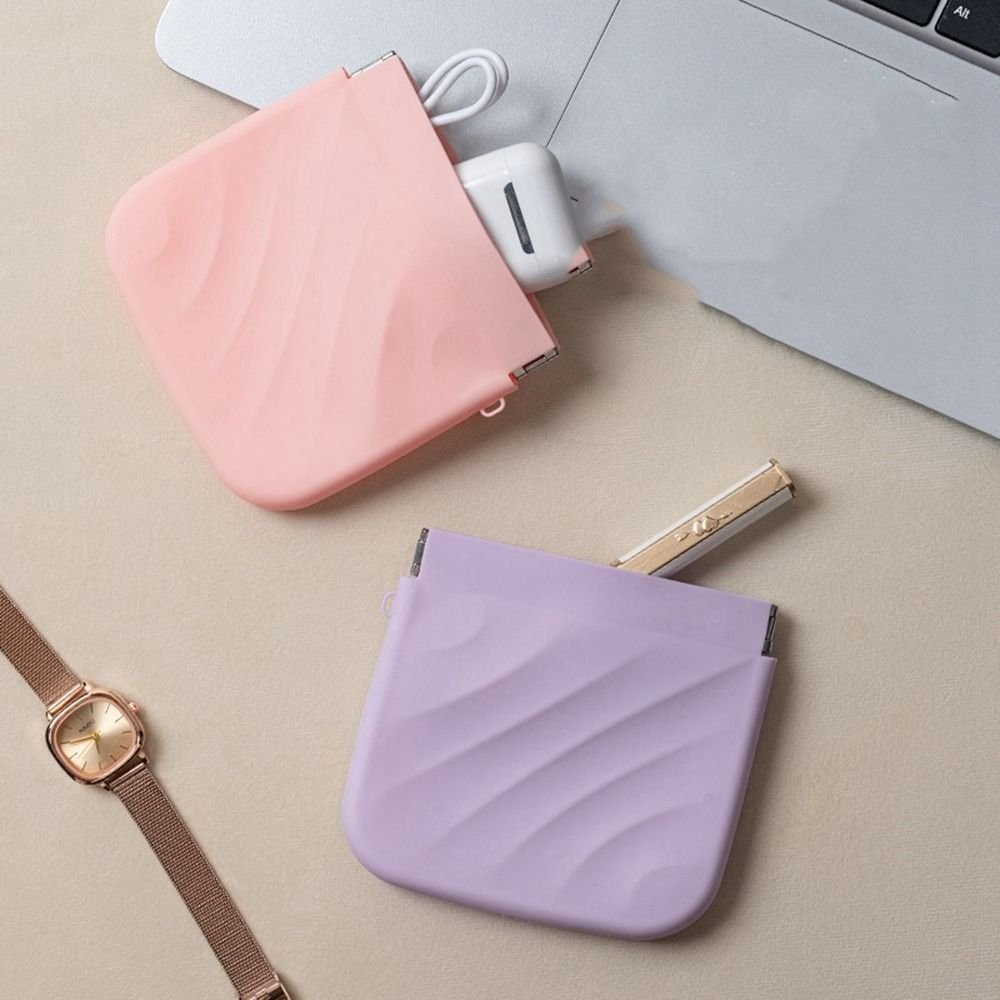 Simple Silicone Mini Cosmetic Bag Storage Bag Makeup Bag Lipstick Storage Bag Travel Supplies Self-closing Leaf Spring Bag Women - details 5