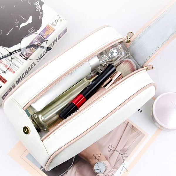 Double Zippers Cosmetic Bag Waterproof Large Capacity Toiletry Bags PU Leather Multifunctional Makeup Storage Bag Travel
