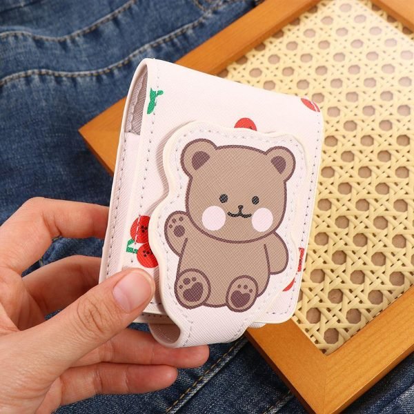 Travel Supplies Pu Leather Lipstick Bag Bear Print Mini Cosmetic Bag with Mirror Lipstick Storage Bag Girls