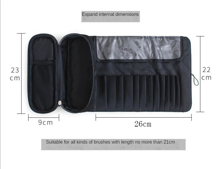 Makeup Bag Women's Cosmetic Brush Bag Travel Organizer Makeup Brushes Fold Tools Rolling Bags Waterproof Nylon Makeup Case - details 8