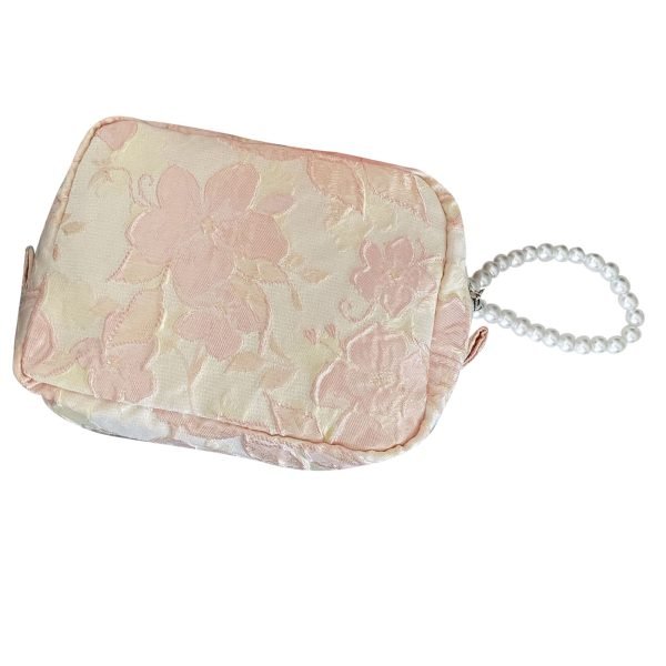 Cosmetic Bag with Pearl Pendant Portable Zipper Makeup Bag Multifunction Fashionable Casual Make Up Pouch
