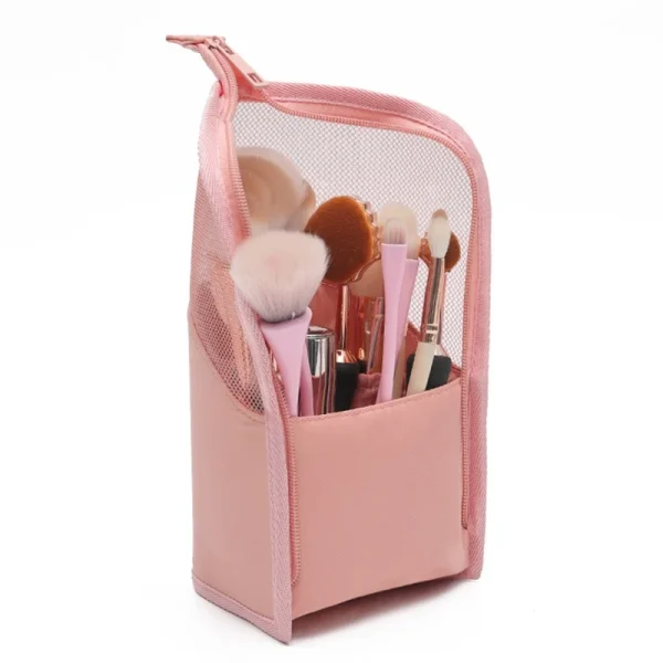 Travel Makeup Brush Bag Portable Cosmetic Brush Holder Organizer Waterproof Stand-Up Makeup Brush Pouch Zipper Toiletry Bag