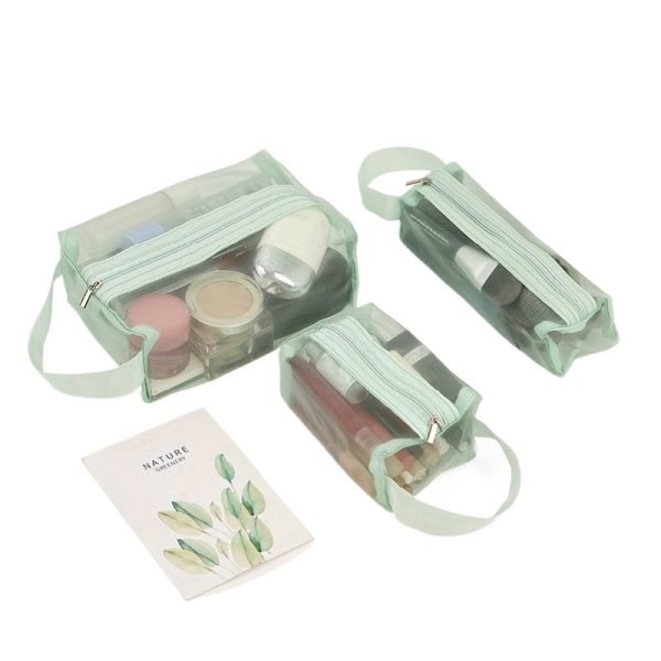 3pcs Multi Functional Portable Mesh Transparent Wash Bag Cosmetic Bag, Simple Storage Bag With Zipper Handle