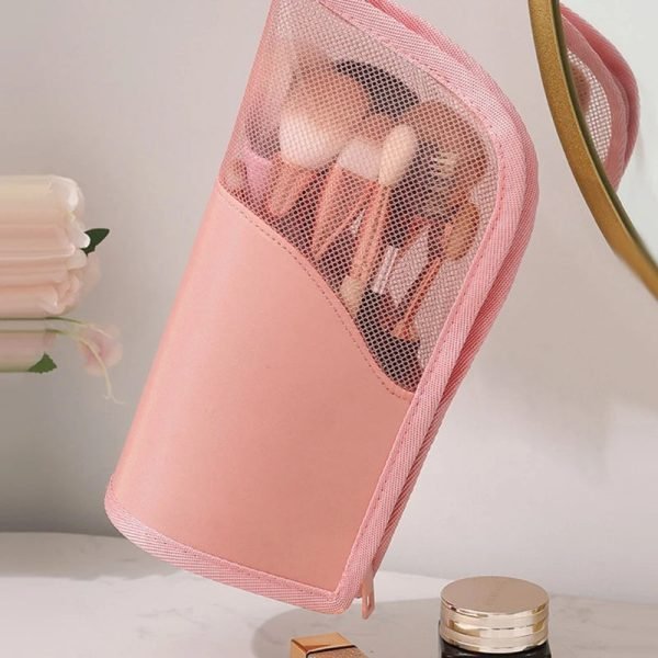 Travel Makeup Brush Bag Portable Cosmetic Brush Holder Organizer Waterproof Stand-Up Makeup Brush Pouch Zipper Toiletry Bag