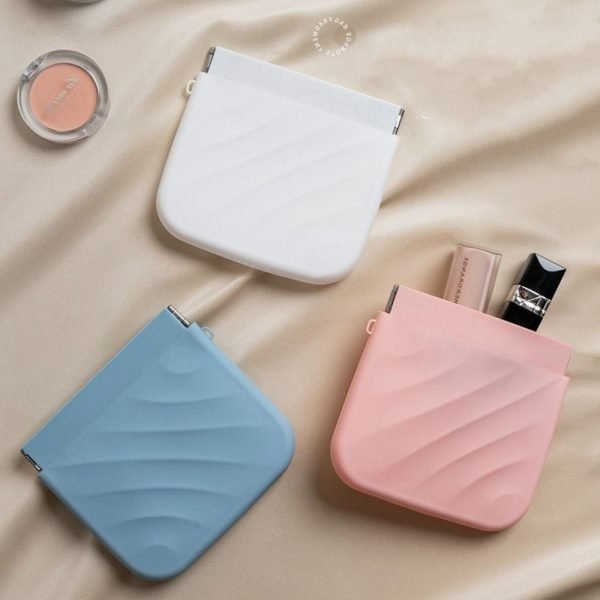 Simple Silicone Mini Cosmetic Bag Storage Bag Makeup Bag Lipstick Storage Bag Travel Supplies Self-closing Leaf Spring Bag Women