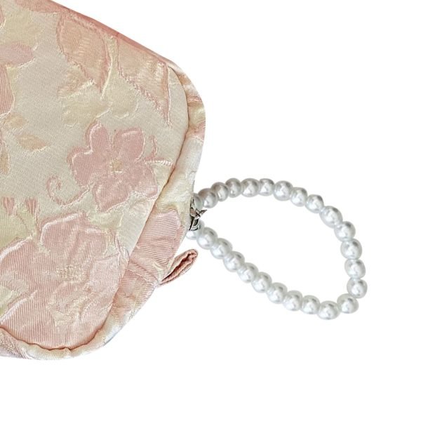 Cosmetic Bag with Pearl Pendant Portable Zipper Makeup Bag Multifunction Fashionable Casual Make Up Pouch