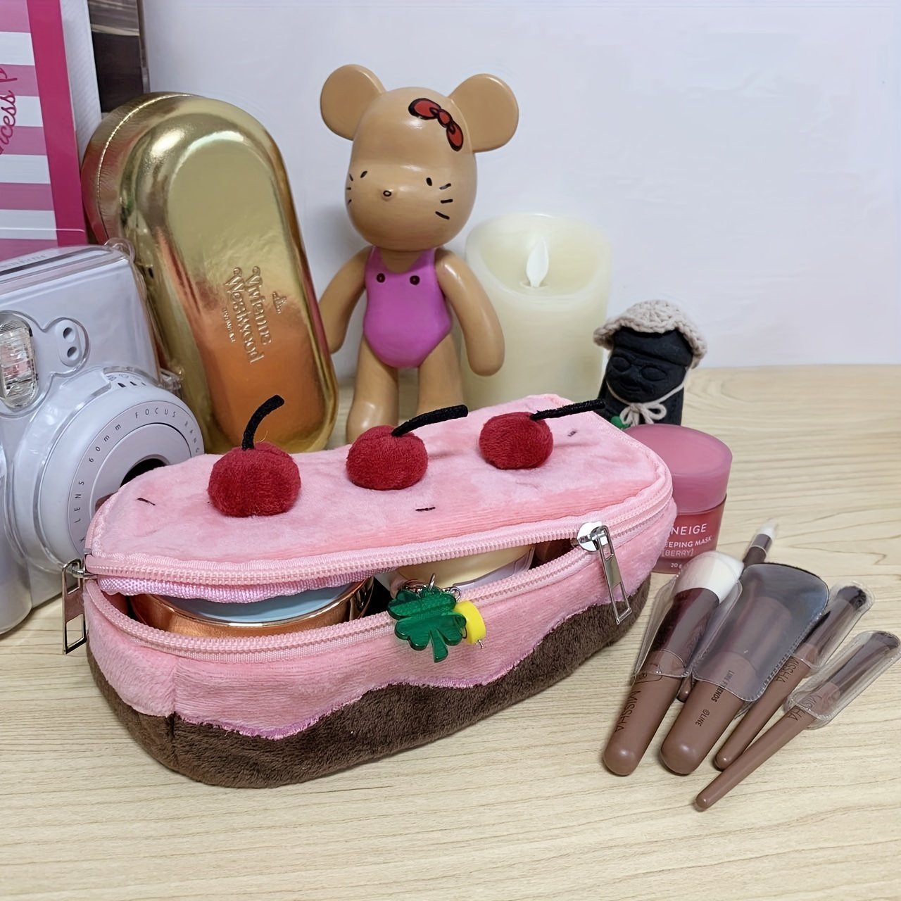 Cherry Cake Design Cute Makeup Bag For Cosmetics And Travel Essentials Birthday Gift For Girls Women - details 5