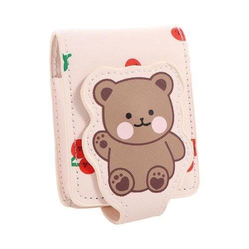 Travel Supplies Pu Leather Lipstick Bag Bear Print Mini Cosmetic Bag with Mirror Lipstick Storage Bag Girls