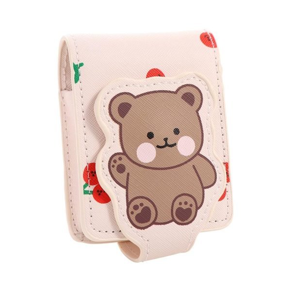 Travel Supplies Pu Leather Lipstick Bag Bear Print Mini Cosmetic Bag with Mirror Lipstick Storage Bag Girls